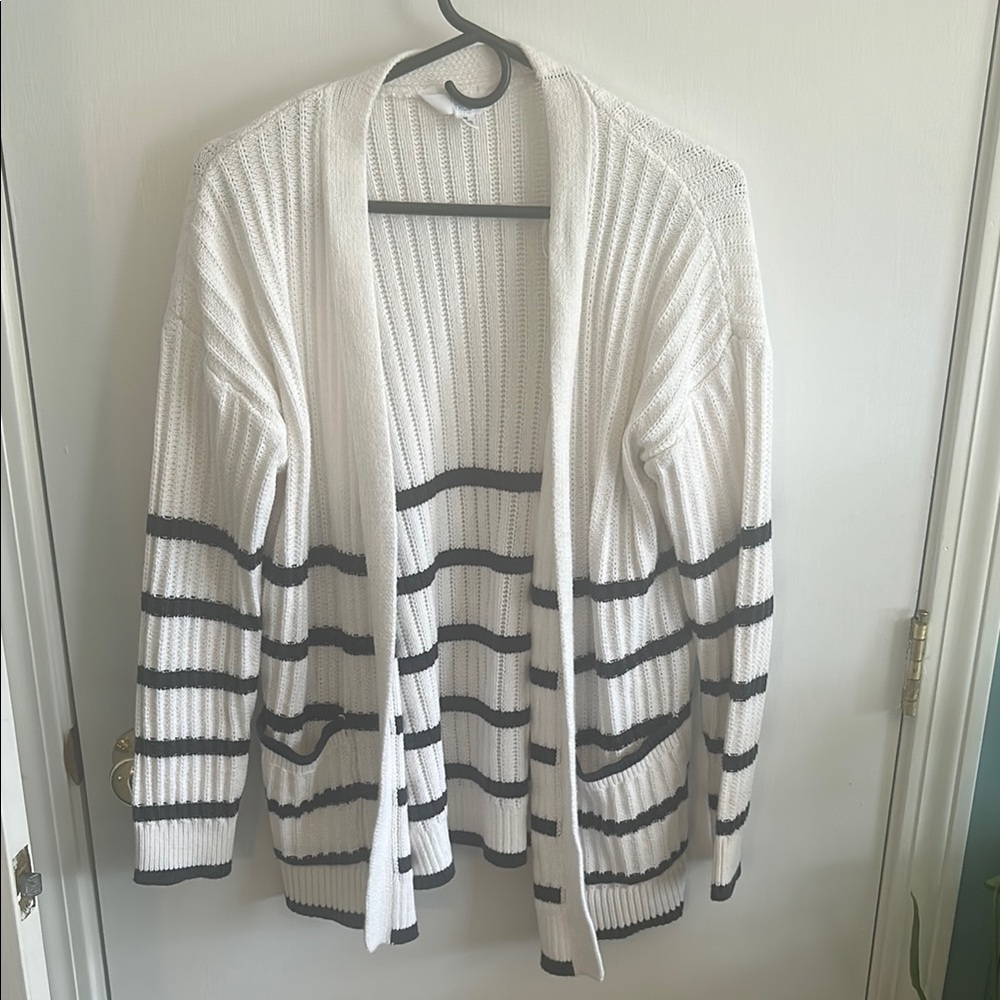 Striped White and Blue Women's Cardigan - Picture 1 of 4